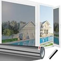 Reflekterande fönsterfilm integritet envägs fönsterfilm UV spegel fönster toning film hem anti-bländning glasfilm, statisk termisk fönsterfilm för solblockerare värmereducering, svart silver, 118 x
