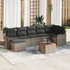 vidaXL 8-delt Have Sofa Sæt med Puder Grå Poly Rattan Akacietræ