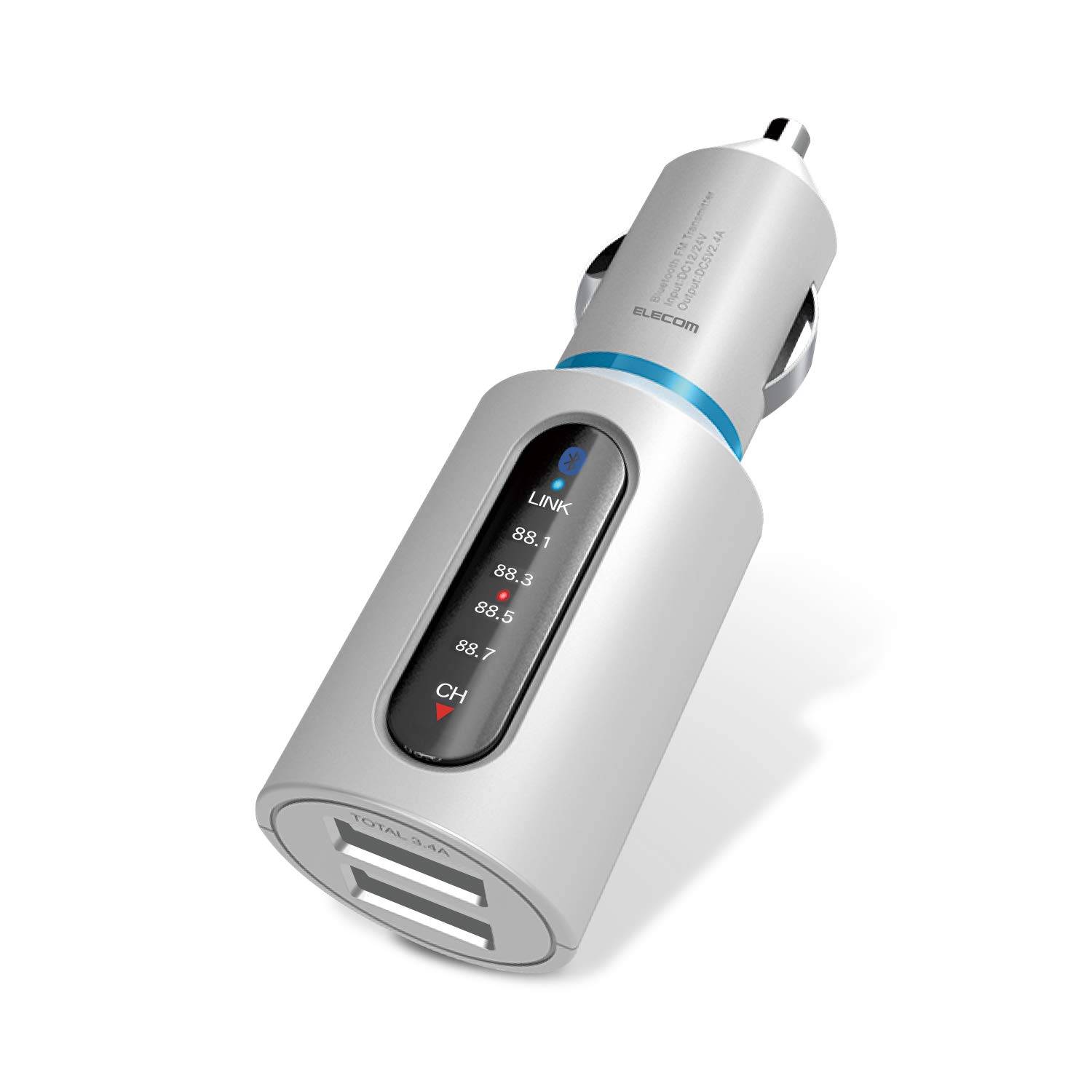 ELECOM FM USB Transmitter/Bluetooth/2 Ports/3.4A/White vit