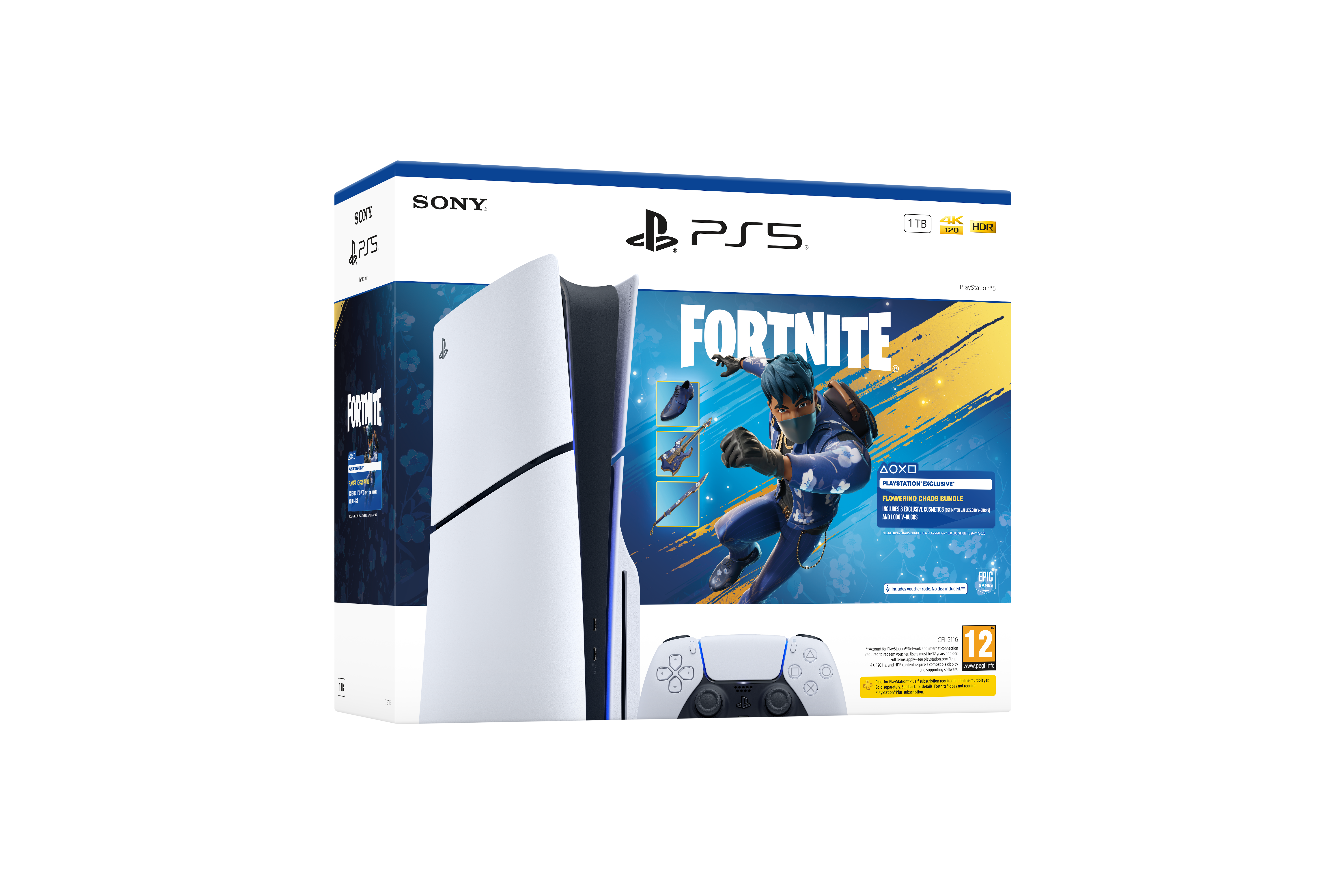 Sony Interactive Entertainment PlayStation 5 - Fortnite Flowering Chaos Bundle 1 TB Wi-Fi Sort, Hvid