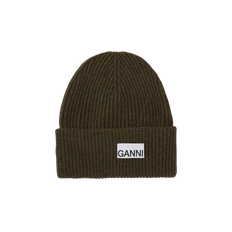 Ganni Light Structured Rib Knit Beanie - KALAMATA / ONE SIZE