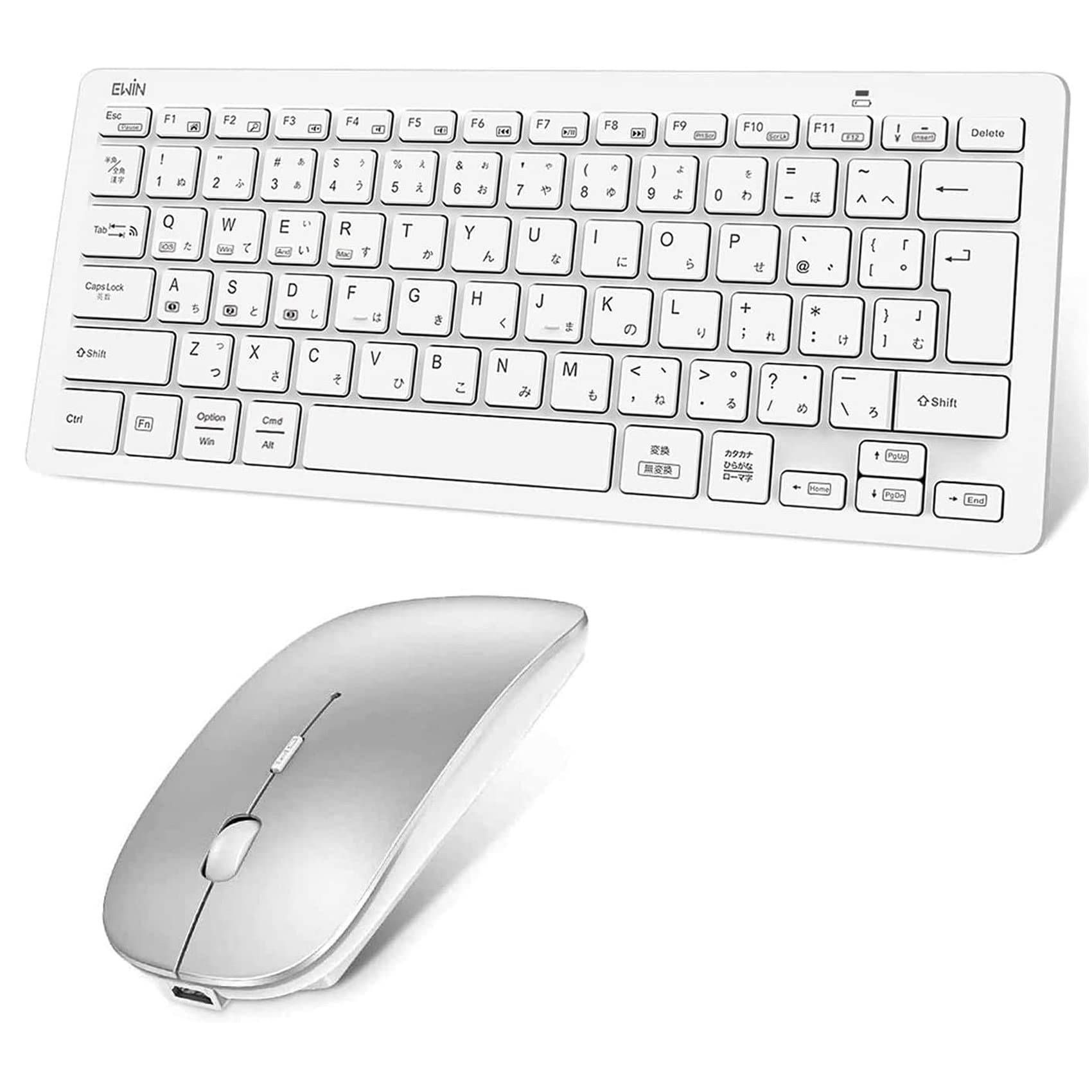 Ewin Japanese Layout Keyboard and Wireless Mouse Bluetooth Compatible with and and Freely Switch Between Three 3 DPI Bluetooth Bluetooth Receiver Set, vit