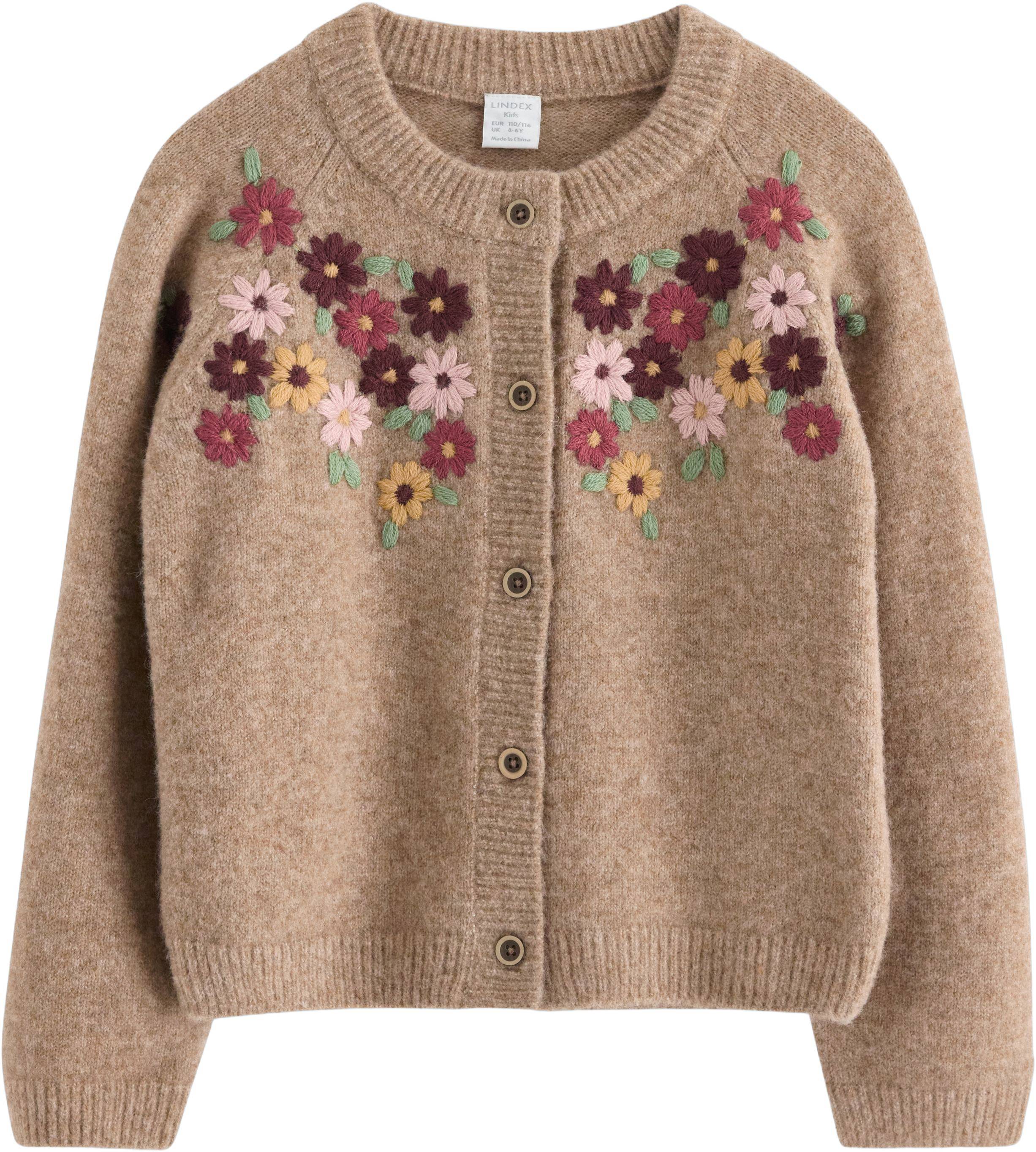 Lindex Stickad Kofta med Broderi Str 122-128 - Beige Cardigans hos Magasin.