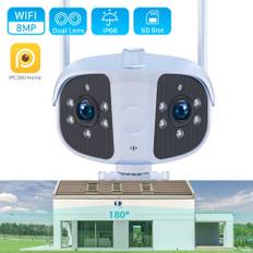 8MP 4K Dual Lens Ultra wide angle 180° Wifi IP Camera Outdoor 4MP Full Color Night Vision Ai Human Detect Security Surveillance 8MP NO SD Card