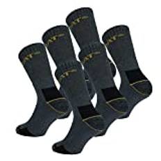 Caterpillar Real Work Socks 6 par arbetsstrumpor manförstärkt på häl och tå bomullsfrotté (Grå, 4145)