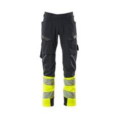 MASCOT ACCELERATE SAFE arbejdsbukser med lårlommer, mørk marine/hi-vis gul - 76C46