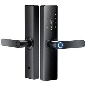Smart elektroniskt dörrlås med styrning via fingeravtryck, lösenord, IC-kort och Tuya-appen - låskropp på 18cm (Öppen Box - God)