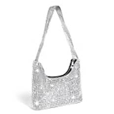 OSDUE Party Bag, Silver Clutch Ceremony Bag, Dam Rhinestone Axelväska, Dam Strass Clutch Bag, Liten Axelväska för Bröllop, Fest, Födelsedag, Nattklubb (Silver)