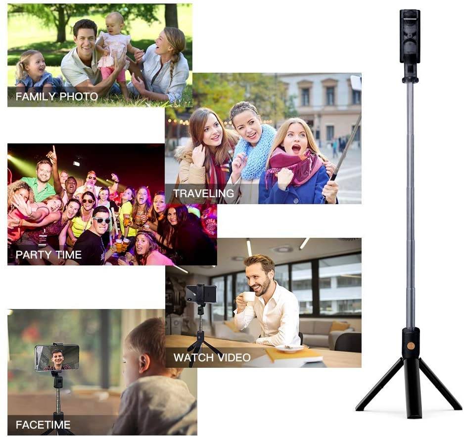 3 in 1 selfie stick utdragbar selfie stick stativ med löstagbar bluetooth trådlös fjärrkontroll telefonhållare för telefon