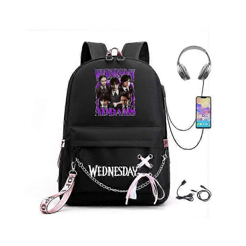 (picture color4) Wednesday Addams Backpack Mirabel Madrigal School Bags USB Charging Backpack Travel Notebook Schoolbag for Kids Students 25-26s