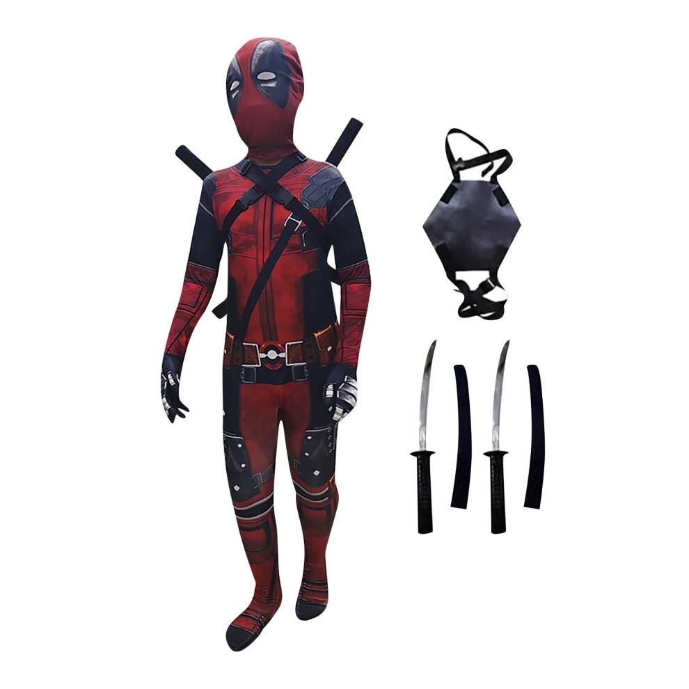 (red, 130) Daedpool Cosplay Jumpsuits, Boys Deedpool Kids Funny Cosplay Costumes with Accessories for Men, Deadpol Cosplay Clothing