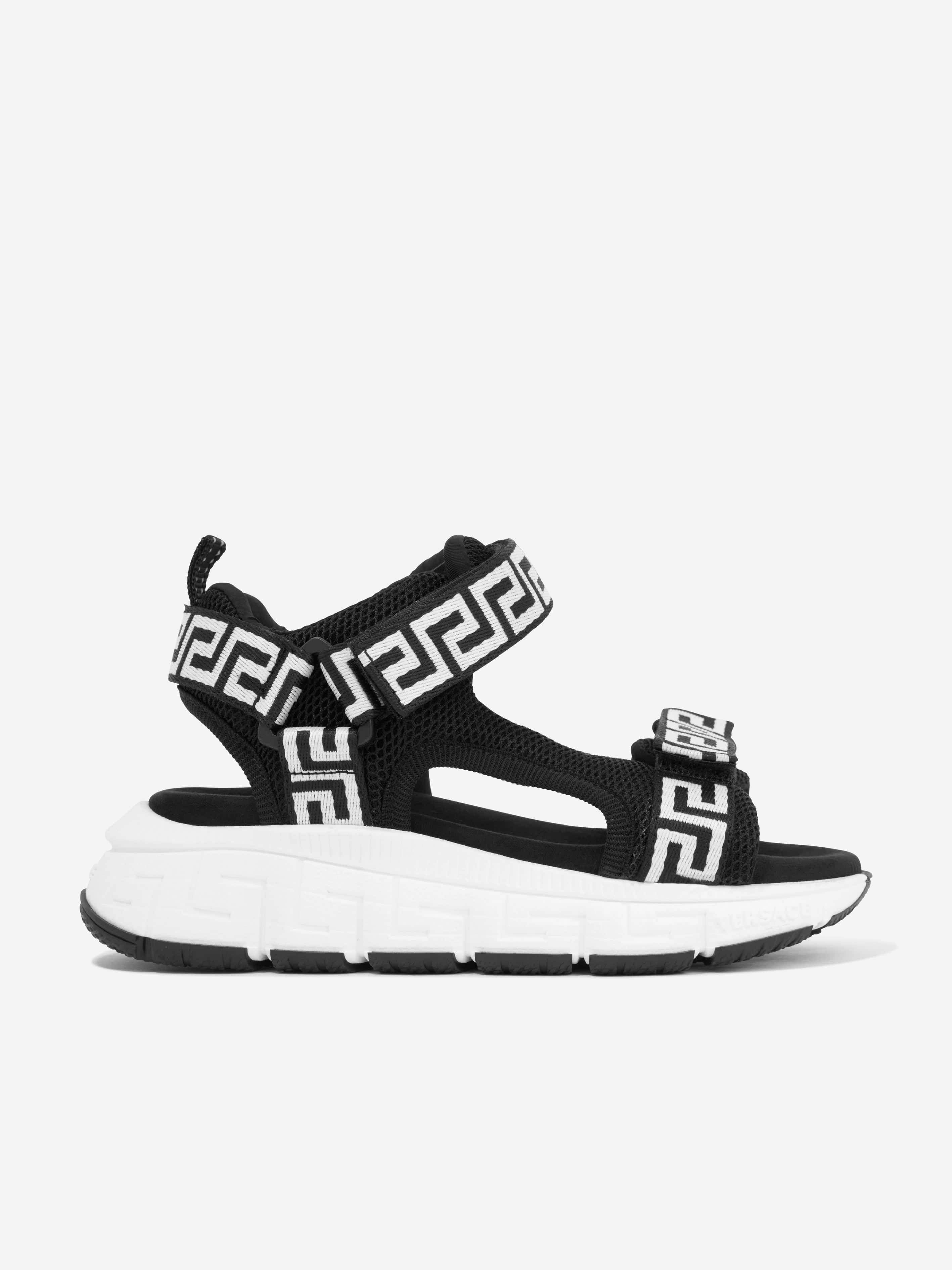 Versace Kids Greca Strap Sandals in Black - Black / EU 29 UK 11 (EU 29 UK 11)