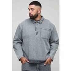Mens Washed Black Plus Acid Wash Oversized Rugby Shirt