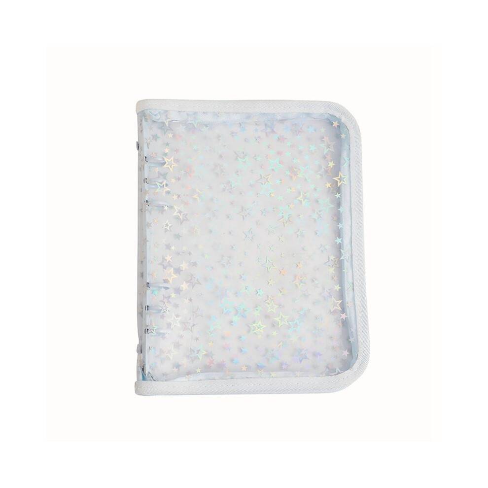 A5 Budget Binder Cover with Zipper,Glitter Stars A5 6 Ring Binder Planner,Clear PVC Refillable Notebook Shell Light