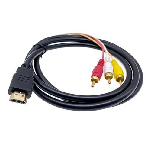 Uliwamowi HDMI till RCA-kabel, 1,5 m, HDMI hane till 3 RCA AV, enkelriktad video- och ljudadapter för TV, HDTV-projektor, mediaspelare, VHS, VCR, DVD, STB och kamera, överföringskabel 1080p