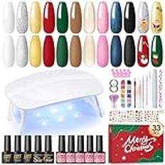 PEACECOLOR Semi Permanent Polish Kit, 10 färger Semi Permanent Polish med UV / LED-lampa nagellack bas och topplack manikyrverktyg, Nail Art Kit Julklapp