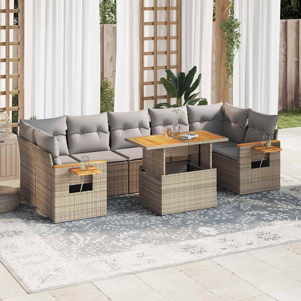 Sofasæt Til Haven 8 Dele Med Hynder Polyrattan - beige og grå / med opbevaring