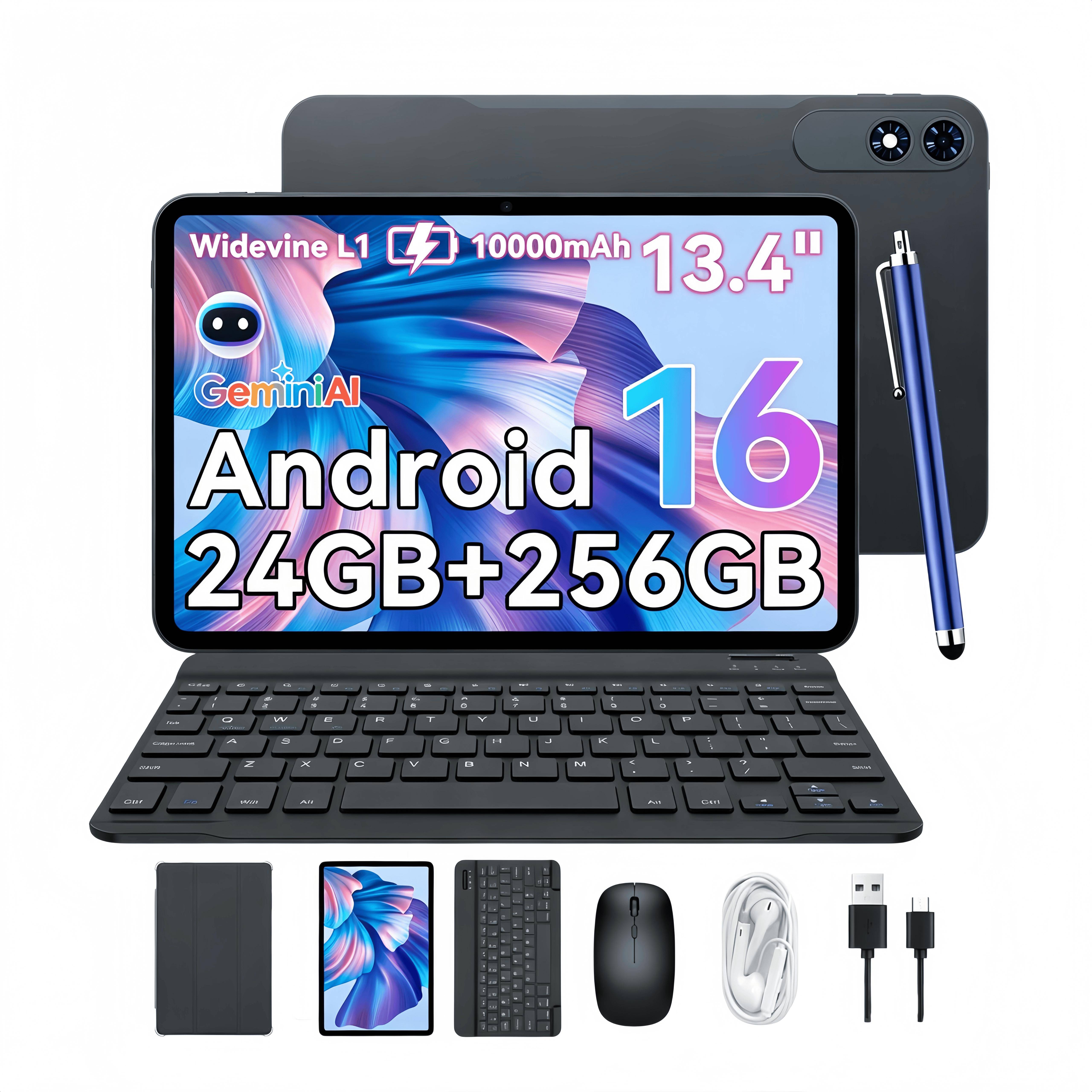 ExcitPower T60 Pro Android 16 8GB RAM 256GB ROM Tablet 13.4 5G WiFi 10000mAh FHD Display PC Tablet with keyboard and mouse