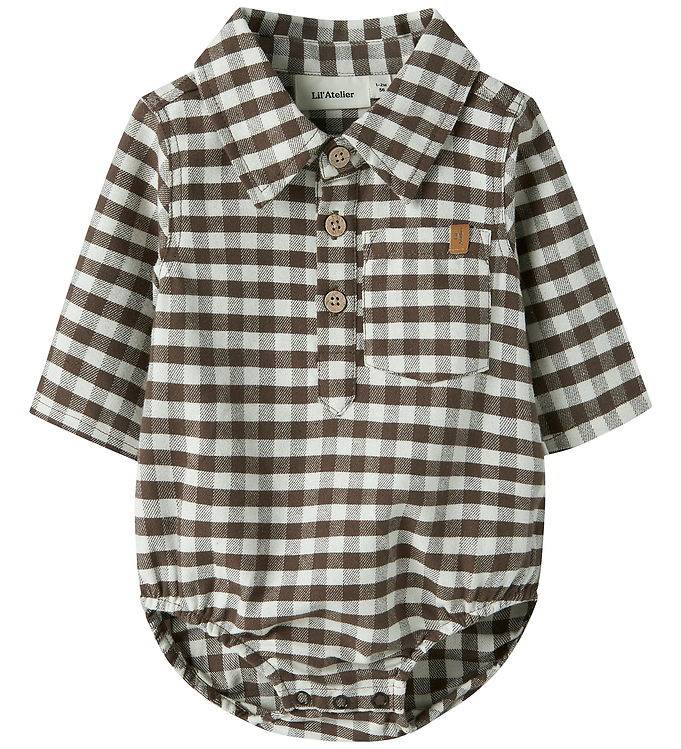 Lil Atelier Skjortebody l/æ - NbmNoki - Teak m. Tern - Lil Atelier - 74 - Body L/Æ