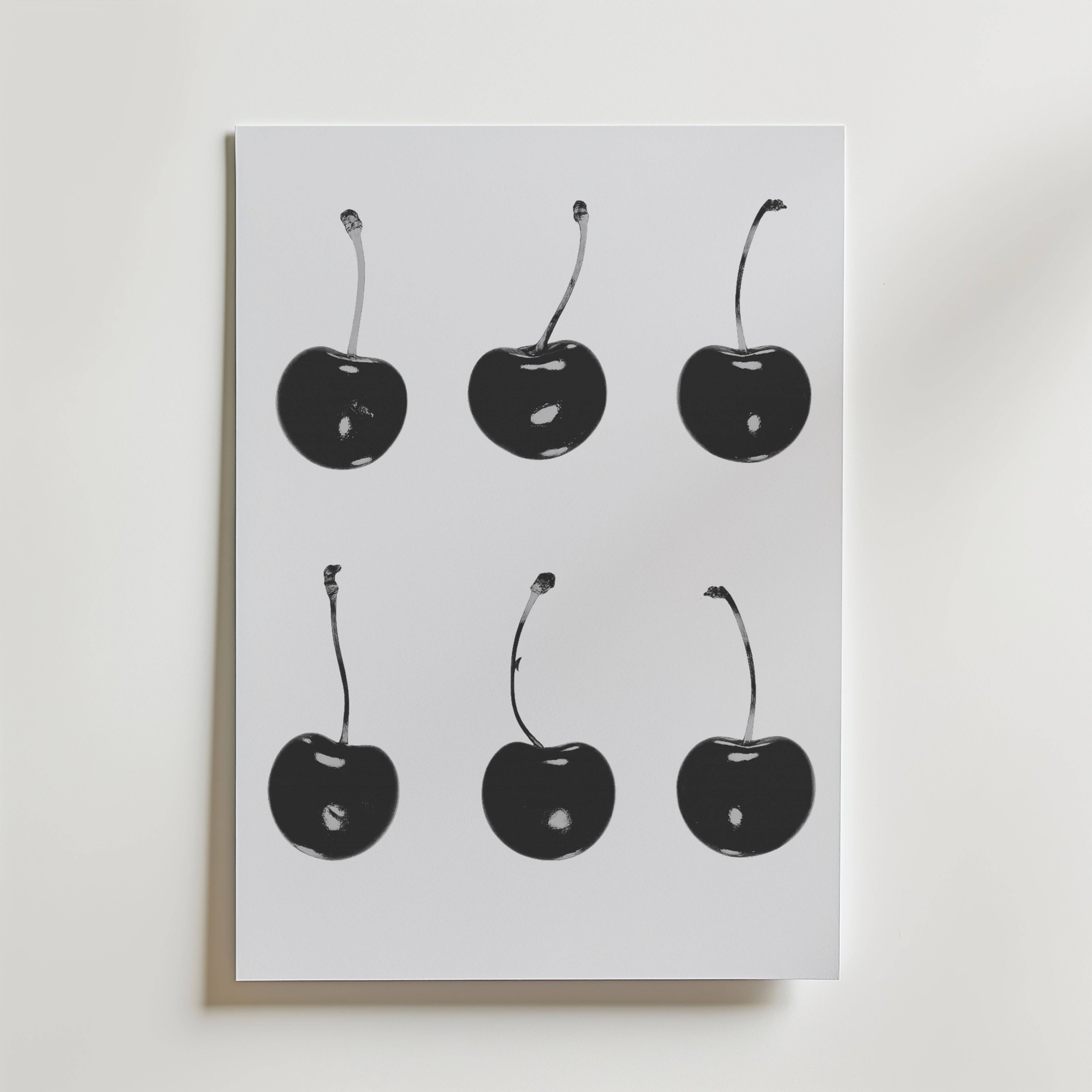 Six Black Cherries Poster - Fine Art Poster 100x140 cm Utan passepartout
