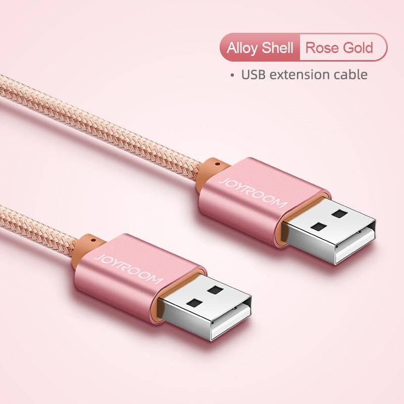 Joyroom usb till usb förlängningskabel typ en hane till man superhastighet usb 2.0 förlängare för usb 2.0 förlängningssladd förlängningskabel - Rosa guld / 1m