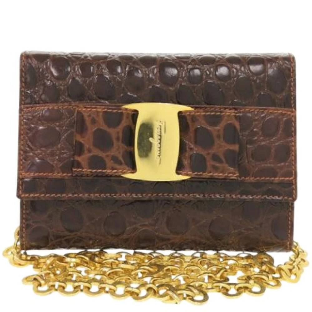 Salvatore Ferragamo Pre-owned Pre-owned Laeder skuldertasker - Vintage - Dame - Brun - ONE SIZE - Uld