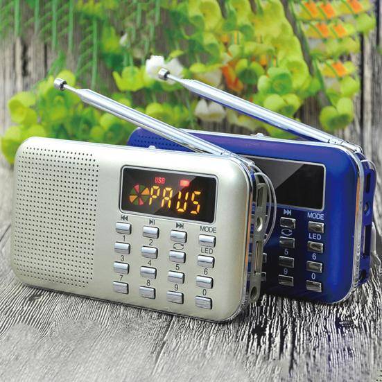 Y-896 Digital Radio Uppladdningsbar Ficklampa Funktion 3W Mini Bärbar FM-radio med TF-kortplats för Äldre blå