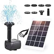TFixol Solar vattenpumpsats Solar fontänpump för fågelbad med 3W 5V solpanel 7 munstycken Max. Vattenhöjd 50 cm för fisketank liten damm Trädgårdsdekoration