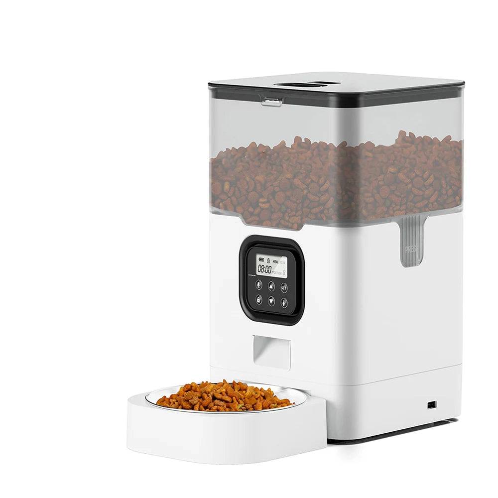 Women's Smart Automatic Pet Feeder with WiFi Control - 4L Large Capacity - White Button Feeder