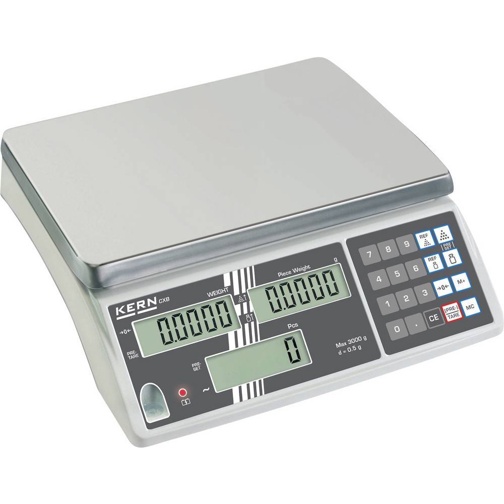 Kern CXB 30K2+C Räknevåg CXB 30K2+C Kalibrerad (DAkkS) Vägningsområde 30 kg Läsbarhet 2 g Uppladdningsbara batteri, 230 V Silver