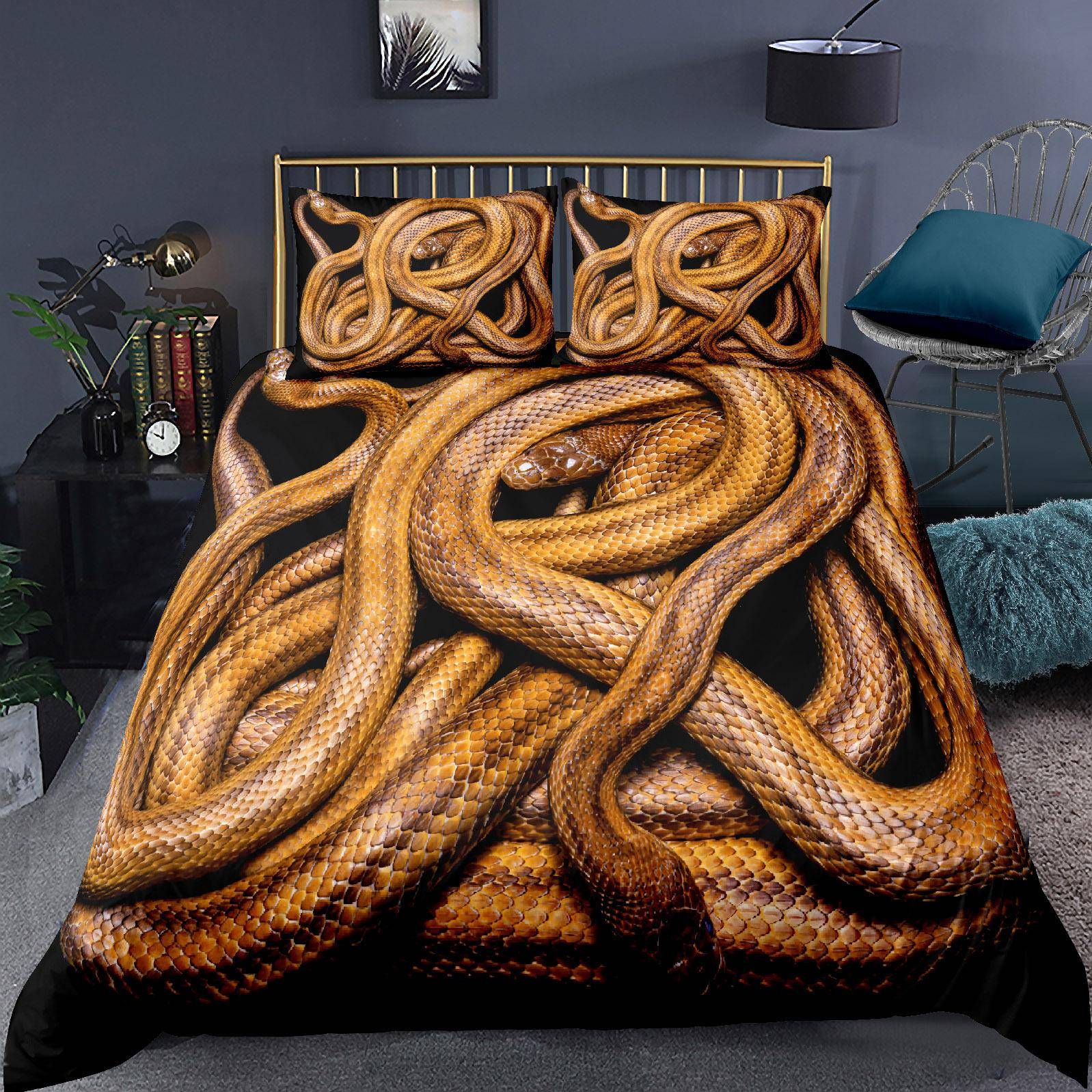 3D Orm Påslakanset för Barn Pojkar Tonåringar Grön Orm Påslakan 3D Reptiltryck Sängkläder Vilda Djur Täcke 135X200cm 2PCS