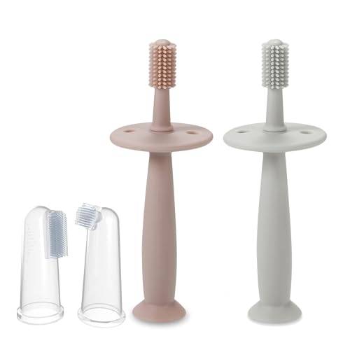 PandaEar Baby Finger Toothbrush Silicone Toothbrush Pink+Blue (3 Set)| Oral Care for Infants Ages 3 Months Plus