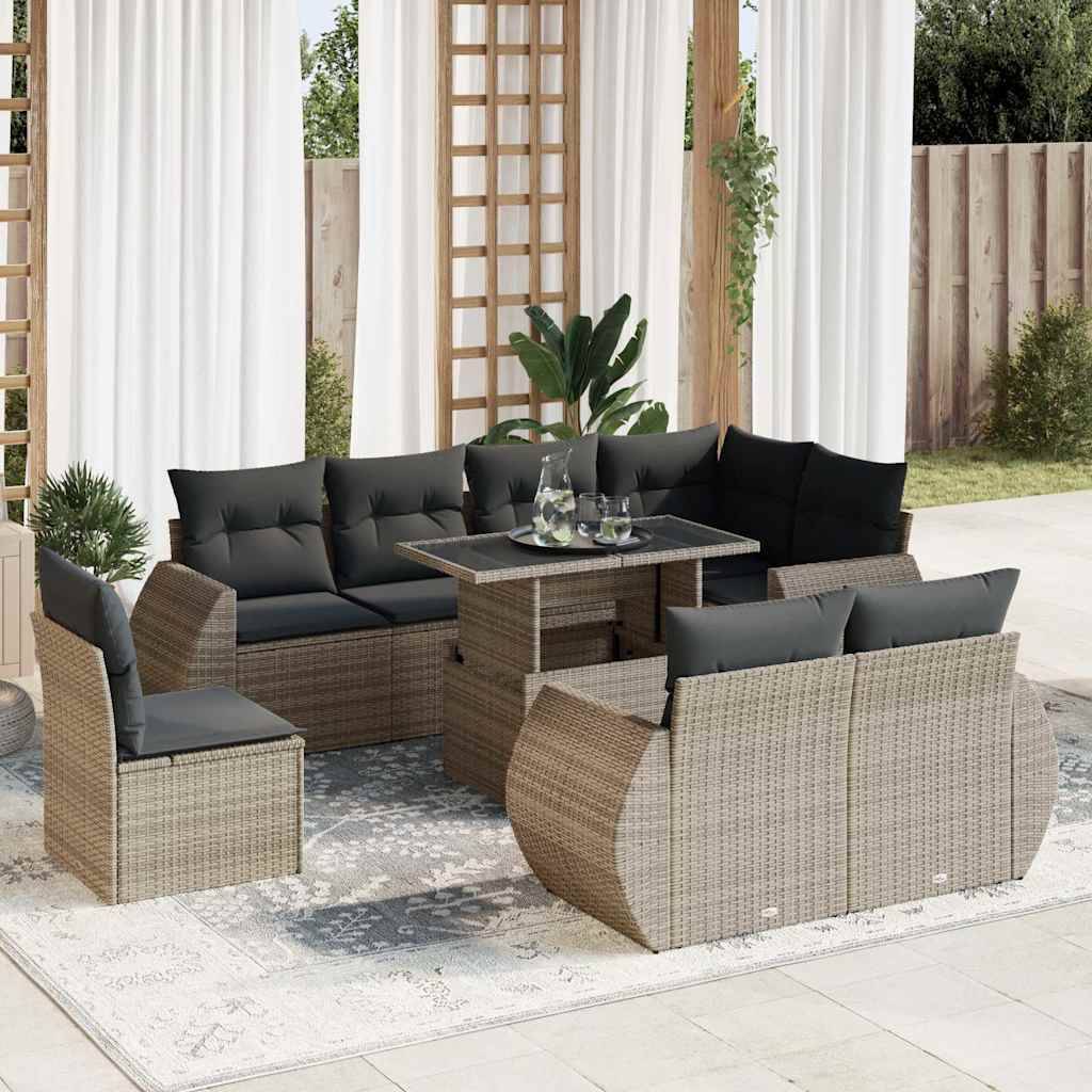 Sofasæt Til Haven 9 Dele Med Hynder Polyrattan - Grå / med opbevaring
