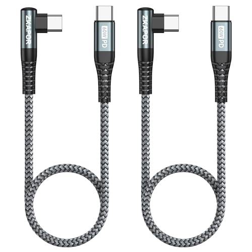 ZKAPOR Kort USB C till USB C-kabel 2Pack 30cm, 60W Typ C-kabel Rätvinklig