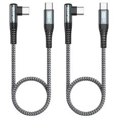 ZKAPOR USB C till USB C-kabel kort 90 grader [30 cm, 2 st], typ C-kabel, 60 W, Type C Lead, rät vinkel, snabbladdning, kompatibel med iPhone 15/15 Pro Max, Samsung, Pad Pro, Air, Huawei P40, Pixel