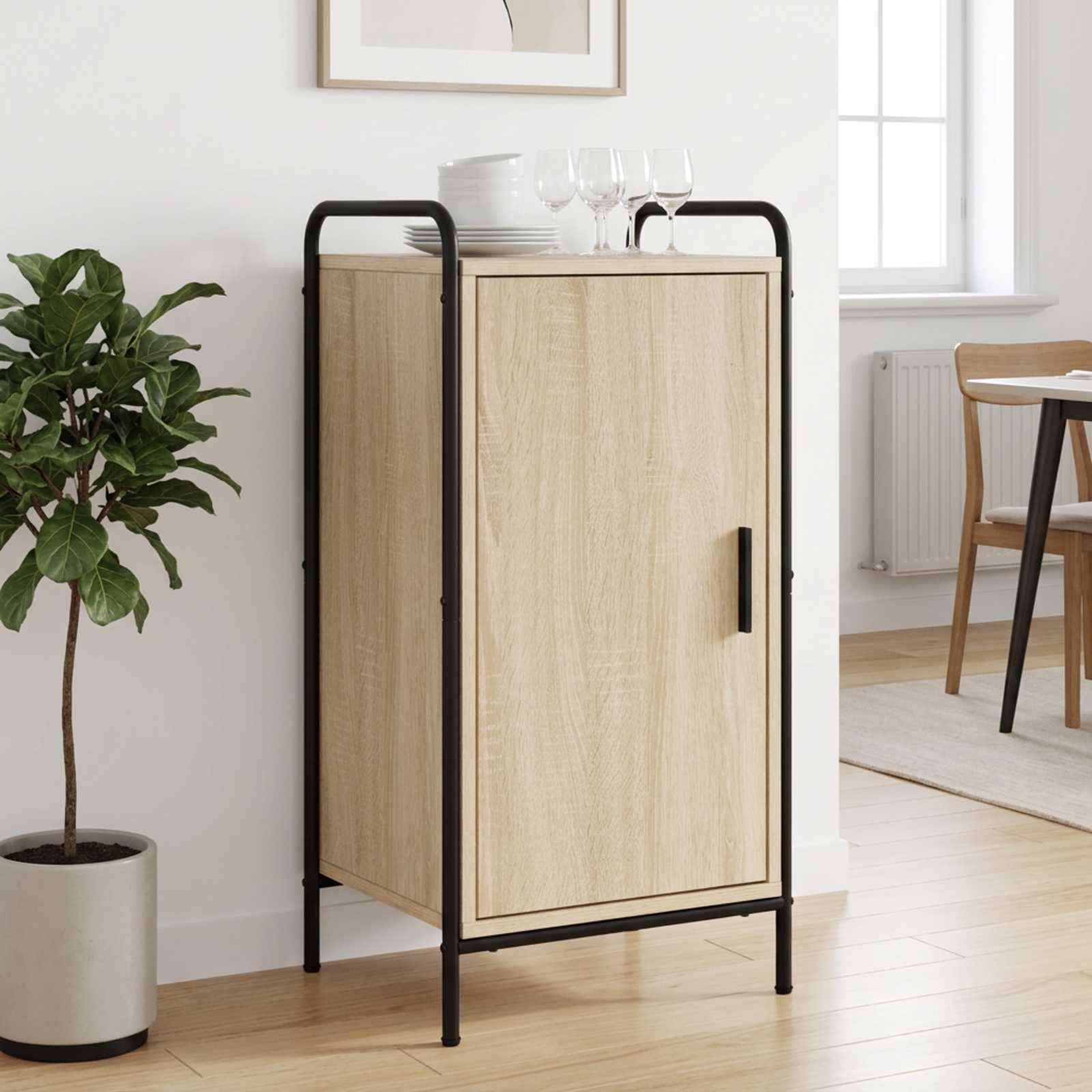 vidaXL Sideboard Sonoma-eg 97 x 33 x 81 cm Konstrueret træ