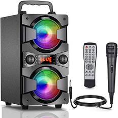 TENMIYA Bluetooth-högtalare, 60 W (80 W topp) bärbar trådlös högtalare med lampor, dubbel subwoofer tung bas, FM-radio, fjärrkontroll, rik stereo, högtalare för hem utomhus fest camping (stor, svart)