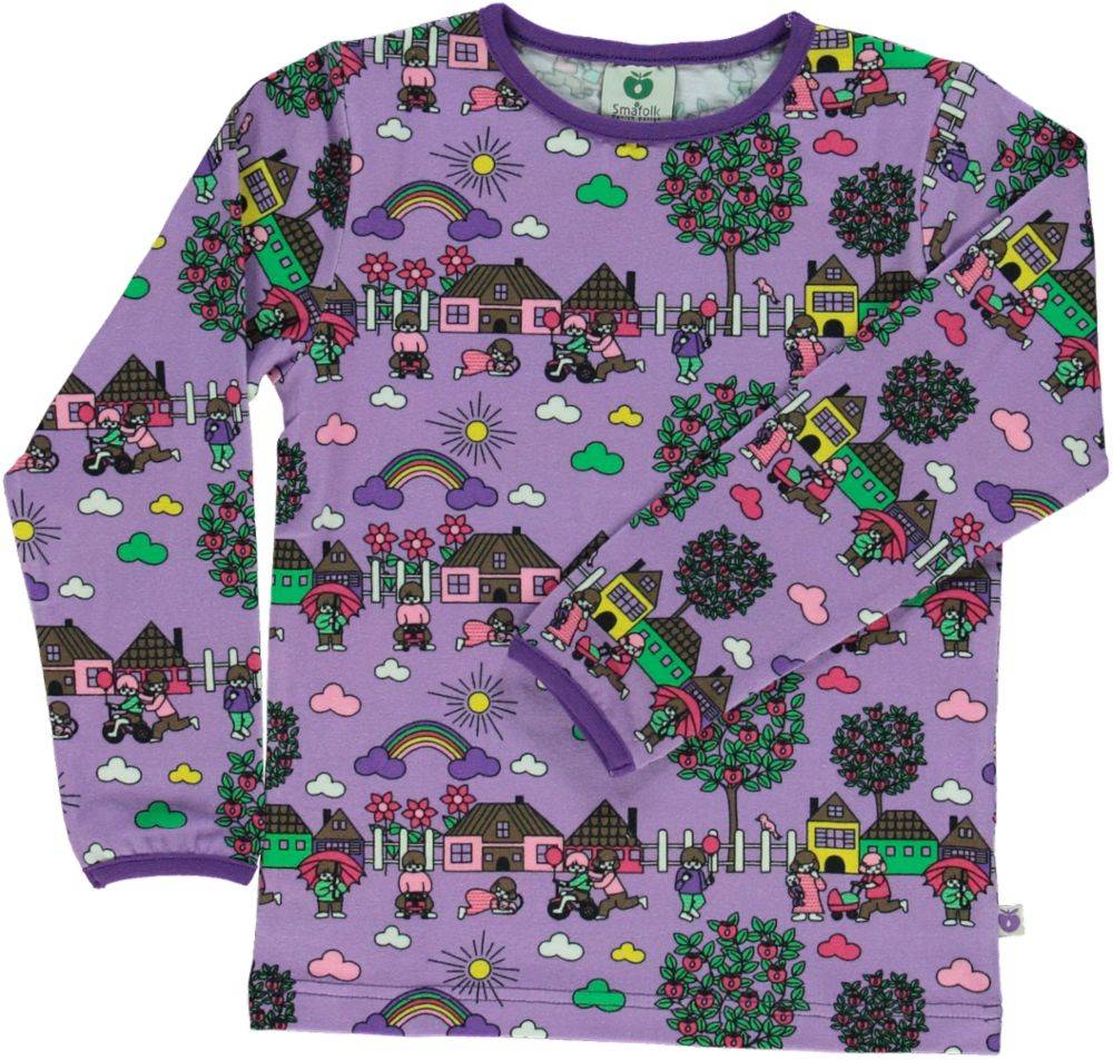 Langærmet bluse med huse - Purple / 11-12