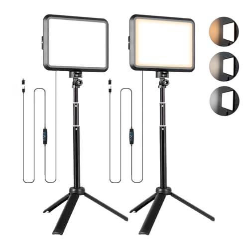 NiceVeedi Fotografi belysnings kit, 2-pack LED-skrivbordsvideolampa 2800K-6500K för filmning/zoom/spel/streaming/videokonferens/TikTok, 14 x 18 cm dimbar studiolampa med 40–60 cm bärbart stativ