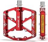 GEWAGE Cykelpedaler med Reflexer – Halkfria MTB-pedaler i CNC-aluminium, 3 Förseglade Lager, 9/16” Plattformpedaler för MTB, Landsväg & E-Bike (Red)