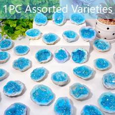 TEMU Sky Blue Aura Agate – Sparkling Geode For Home Decor, Bookshelf Styling | Unique Housewarming Gift For Women, Craft Crystal Lovers