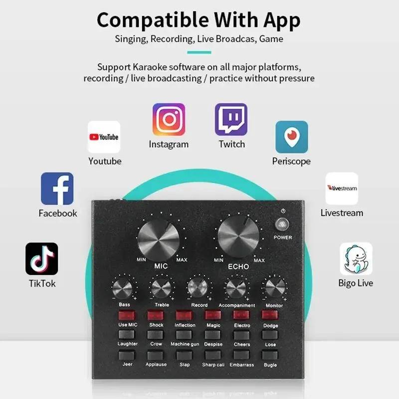BM800 V8 Ljudkort Set Professionell LjudkondensatorMikrofon Studio Sångmikrofon för Karaoke Poddcast Inspelning Live-streaming svart/vit
