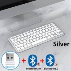 Bluetooth 5.0 & 2.4g trådlösa tangentbord och mus combo mini multimedia tangentbord mus set för laptop pc tv ipad macbook android - silver- tangentbord