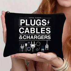 1pc Black Polyester Travel Cosmetic Bag, Unisex-Adult, Unscented, Positioning Printing, Reusable Charger Storage Pouch, Ideal Gift For Women, Sisters, - Black - one-size