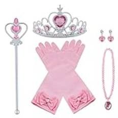 Vicloon Princess Elsa Kostym Tillbehör, 7st Princess Accessoarer, Tjejer Tiara trollstav Halsband Örhängen Handskar för Cosplay Christmas Carnival Birthday Party