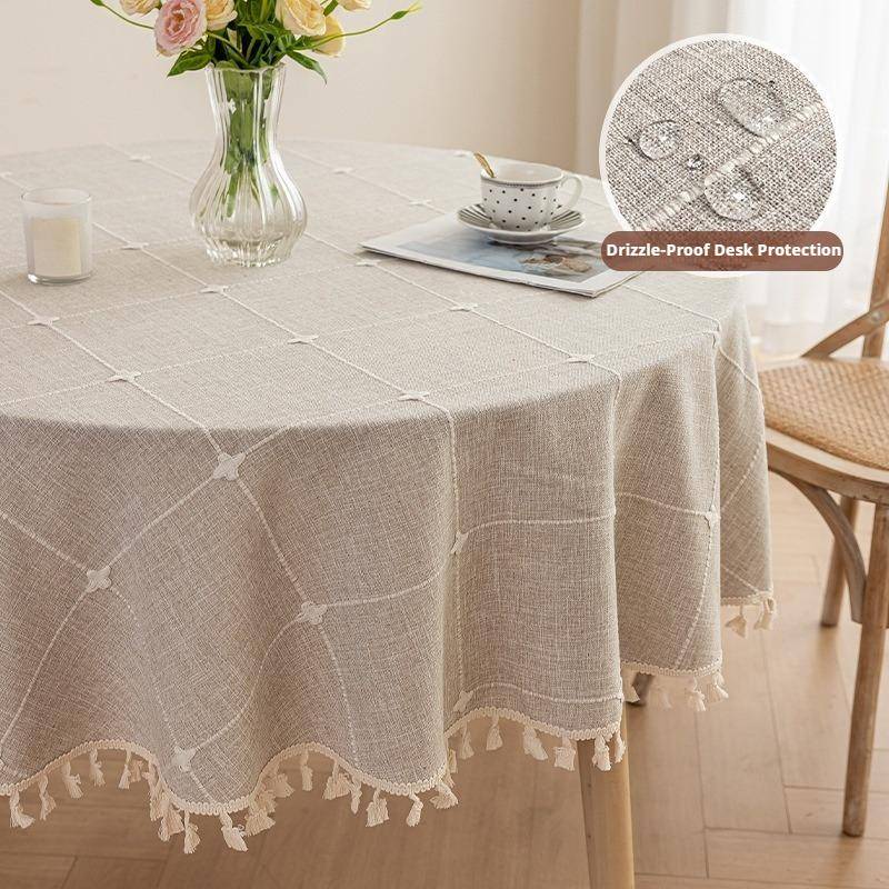 Rund Duk Vattentät och Dammtät Kaffebordsduk Jacquardduk Slitstark och Halkfri Stor Rund Duk beige