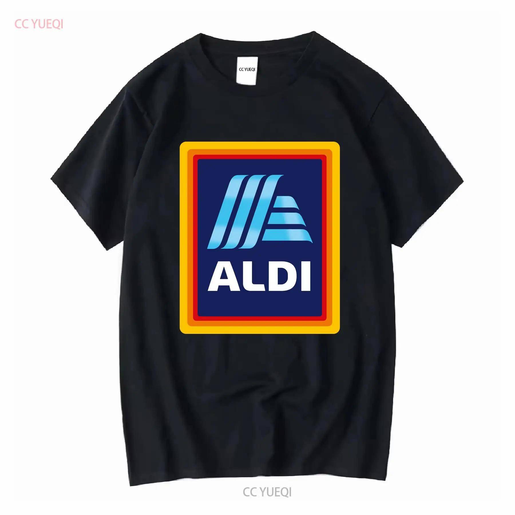 Ny ALDI Supermarket Livsmedelsbutik Logotyp T-shirt Rolig Storlek S till 5XL vintage Tvättad mode Andningsbar Stilfull Casual homme cm blue