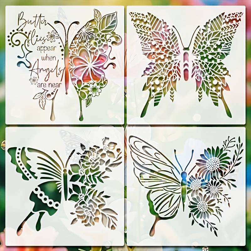 TEMU 4pcs Stencils, Reusable And Flower Painting Templates, Plastic Hand Painting Templates For Diy Scrapbooking, Canvas, Home Decor