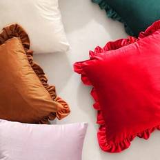 Velvety Softness And Romantic Charm Velvet Pillowcase Trimmed With A Delicate Frill That Will Add Subtle Elegance And Coziness To Your Interior. - Red