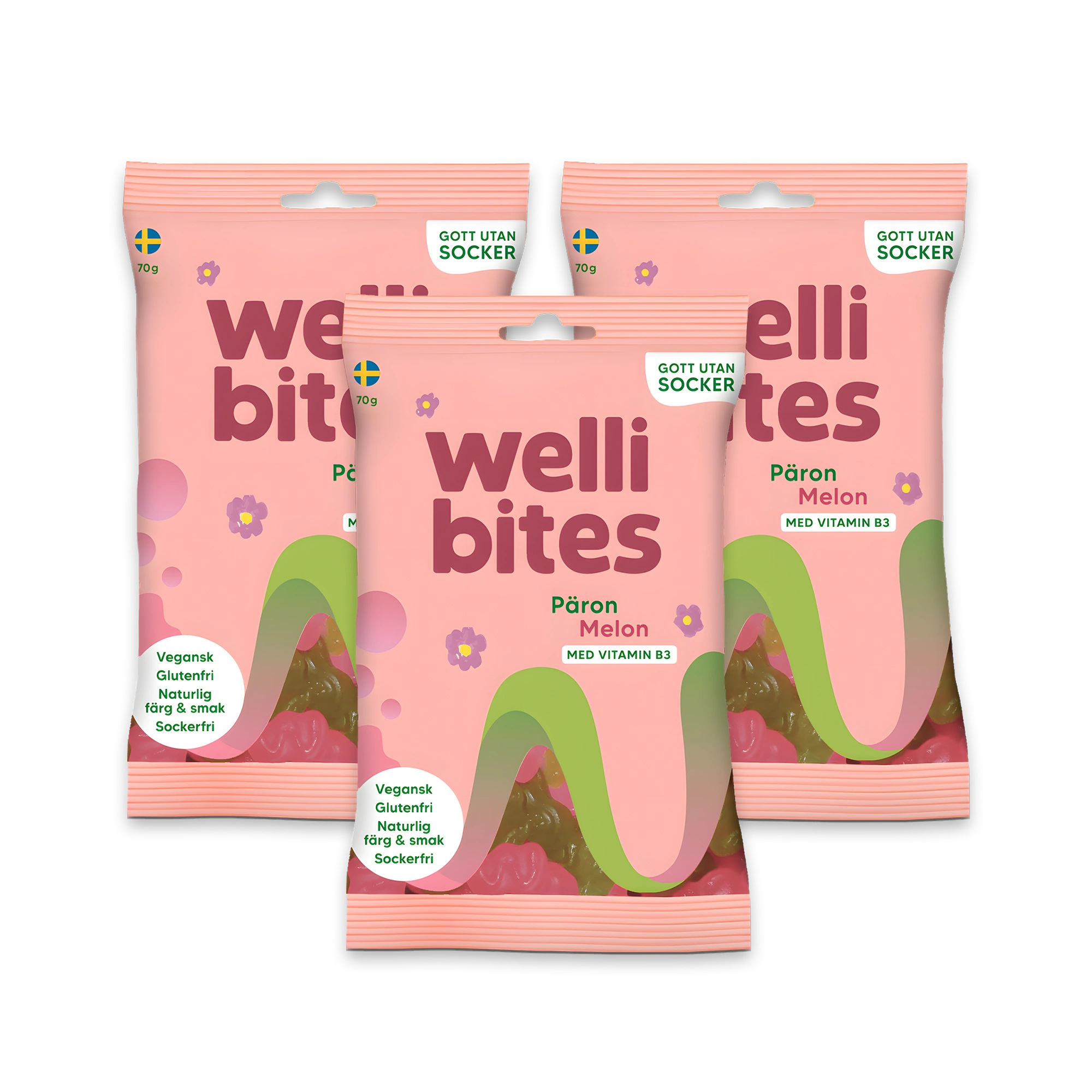 3 X Wellibites Candy 70 G Päron & Melon
